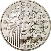 France 1-1/2 Euro Introduction of the Euro 2003 Proof KM# 1338 € € € € € € € € € € € € EUROPA 2003 coin reverse