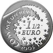 France 1-1/2 Euro Hello Kitty 2005 Proof KM# 1427 COMME UN RÊVE 1 1/2 EURO 2005 RF coin obverse France 1-1/2 Euro Hello Kitty 2005 Proof KM# 1427 COMME UN RÊVE 1 1/2 EURO 2005 RF coin obverse