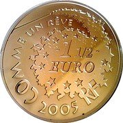 France 1-1/2 Euro Hello Kitty. Kitty with Umbrella Flying over Paris 2005 Proof KM# 2036 COMME UN RÊVE 1 1/2 EURO 2005 RF coin obverse France 1-1/2 Euro Hello Kitty. Kitty with Umbrella Flying over Paris 2005 Proof KM# 2036 COMME UN RÊVE 1 1/2 EURO 2005 RF coin obverse