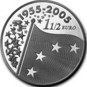 France 1-1/2 Euro 50th Anniversary of the European Union Flag 2005 Proof KM# 1434 1955-2005 1 1/2 EURO RF coin obverse France 1-1/2 Euro 50th Anniversary of the European Union Flag 2005 Proof KM# 1434 1955-2005 1 1/2 EURO RF coin obverse