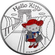 France 1-1/2 Euro Hello Kitty. Kitty on the Champs-Elysees 2005 Proof KM# 1428 HELLO KITTY ©'76,'99,'05 SANRIO CO., LTD coin reverse France 1-1/2 Euro Hello Kitty. Kitty on the Champs-Elysees 2005 Proof KM# 1428 HELLO KITTY ©'76,'99,'05 SANRIO CO., LTD coin reverse