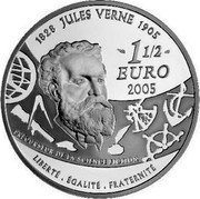 France 1-1/2 Euro Around the World in 80 Days 2005 Proof KM# 2029 1828 JULES VERNE 1905 1½ EURO 2005 PRÉCURSEUR DE LA SCIENCE FICTION LIBERTÉ.ÉGALITÉ.FRATERNITÉ coin reverse France 1-1/2 Euro Around the World in 80 Days 2005 Proof KM# 2029 1828 JULES VERNE 1905 1½ EURO 2005 PRÉCURSEUR DE LA SCIENCE FICTION LIBERTÉ.ÉGALITÉ.FRATERNITÉ coin reverse