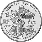 France 1-1/2 Euro 200th Anniversary of the Arc de Triomphe 2006 Proof KM# 1456 LIBERTÉ ÉGALITÉ FRATERNITÉ RF 1½ EURO 2006 LES MONUMENTS DE FRANCE coin obverse