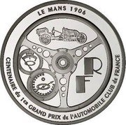 France 1-1/2 Euro 100th Anniversary of the French Grand Prix 2006 Proof KM# 1444 RF LE MANS 1906 CENTENAIRE DU 1ER GRAND PRIX DE L'AUTOMOBILE-CLUB DE FRANCE coin obverse