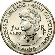 France 1-1/2 Euro Queen Amelie 2006 Proof KM# 2048 PRINCESSE D’ORLÉANS REINE DU PORTUGAL AMÉLIE 1 1/2 EURO R F coin obverse