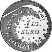 France 1-1/2 Euro 100th Anniversary of Georges Remi. Tintin and the Professor Calculus 2007 Proof KM# 1505 2007 CENTENAIRE D'HERGÉ 1 1/2 EURO RF coin obverse France 1-1/2 Euro 100th Anniversary of Georges Remi. Tintin and the Professor Calculus 2007 Proof KM# 1505 2007 CENTENAIRE D'HERGÉ 1 1/2 EURO RF coin obverse