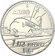 France 1-1/2 Euro Airbus A380 2007 Proof KM# 1479 A380 AIRBUS A380 1 1/2 EURO RF N W coin obverse France 1-1/2 Euro Airbus A380 2007 Proof KM# 1479 A380 AIRBUS A380 1 1/2 EURO RF N W coin obverse