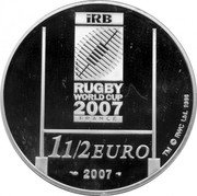 France 1-1/2 Euro Rugby World Cup in France 2007 Proof KM# 1484 IRB RUGBY WORLD CUP 2007 FRANCE 1 1/2 EURO 2007 TM © RWC LTD. 1986 coin reverse France 1-1/2 Euro Rugby World Cup in France 2007 Proof KM# 1484 IRB RUGBY WORLD CUP 2007 FRANCE 1 1/2 EURO 2007 TM © RWC LTD. 1986 coin reverse