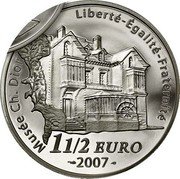 France 1-1/2 Euro 50th Anniversary of the Death of Christian Dior 2007 Proof KM# 1488 MUSÉE DE CH. DIOR LIBERTÉ-ÉGALITÉ-FRATERNITÉ 11/2 EURO 2007 coin reverse France 1-1/2 Euro 50th Anniversary of the Death of Christian Dior 2007 Proof KM# 1488 MUSÉE DE CH. DIOR LIBERTÉ-ÉGALITÉ-FRATERNITÉ 11/2 EURO 2007 coin reverse