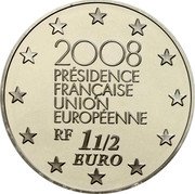 France 1-1/2 Euro French Presidency of European Union 2008 Proof KM# 1527 2008 PRESIDENCE FRANCAISE UNION EUROPEENNE RF 1 1/2 EURO coin obverse France 1-1/2 Euro French Presidency of European Union 2008 Proof KM# 1527 2008 PRESIDENCE FRANCAISE UNION EUROPEENNE RF 1 1/2 EURO coin obverse