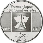 France 1-1/2 Euro 150th Anniversary of Japan-French Diplomatic Relations 2008 Proof KM# 1548 FRANCE-JAPON 150E ANNIVERSAIRE 2008 RF 1 1/2 EURO coin obverse France 1-1/2 Euro 150th Anniversary of Japan-French Diplomatic Relations 2008 Proof KM# 1548 FRANCE-JAPON 150E ANNIVERSAIRE 2008 RF 1 1/2 EURO coin obverse