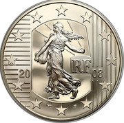 France 1-1/2 Euro The Sower. 50th Anniversary of the 5th French Republic 2008 Proof KM# 1537 RF 20 08 coin obverse France 1-1/2 Euro The Sower. 50th Anniversary of the 5th French Republic 2008 Proof KM# 1537 RF 20 08 coin obverse