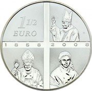 France 1-1/2 Euro Lourdes 2008 Proof KM# 1561 11/2 EURO 1858 2008 coin reverse France 1-1/2 Euro Lourdes 2008 Proof KM# 1561 11/2 EURO 1858 2008 coin reverse