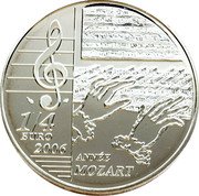 France 1/4 Euro Wolfgang Mozart Amedeus 2006 KM# 2061 1/4 EURO 2006 ANNÉE MOZART coin reverse