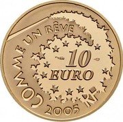 France 10 Euro Hello Kitty 2005 Proof KM# 1429 COMME UN RÊVE 10 EURO 2005 RF coin obverse France 10 Euro Hello Kitty 2005 Proof KM# 1429 COMME UN RÊVE 10 EURO 2005 RF coin obverse