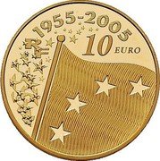 France 10 Euro Europa Series. 50th Anniversary of the European Union Flag 2005 Proof KM# 1435 1955-2005 10 EURO RF coin obverse France 10 Euro Europa Series. 50th Anniversary of the European Union Flag 2005 Proof KM# 1435 1955-2005 10 EURO RF coin obverse