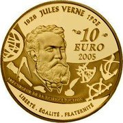 France 10 Euro From the Earth to the Moon 2005 Proof KM# 1426 1828 JULES VERNE 1905 10 EURO 2005 PRÉCURSEUR DE LA SCIENCE FICTION LIBERTÉ ÉGALITÉ FRATERNITÉ coin reverse France 10 Euro From the Earth to the Moon 2005 Proof KM# 1426 1828 JULES VERNE 1905 10 EURO 2005 PRÉCURSEUR DE LA SCIENCE FICTION LIBERTÉ ÉGALITÉ FRATERNITÉ coin reverse
