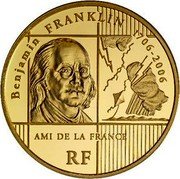 France 10 Euro 300th Anniversary of Birth of Benjamin Franklin 2006 Proof KM# 2043 BENJAMIN FRANKLIN 1706 - 2006 AMI DE LA FRANCE RF coin obverse