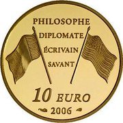 France 10 Euro 300th Anniversary of Birth of Benjamin Franklin 2006 Proof KM# 2043 PHILOSOPHE DIPLOMATE ÉCRIVAIN SAVANT 10 EURO 2006 coin reverse