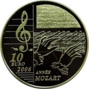 France 10 Euro Wolfgang Mozart Amedeus 2006 Proof KM# 2063 10 EURO 2006 ANNÉE MOZART coin reverse