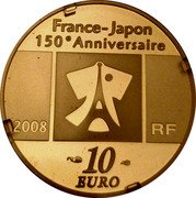 France 10 Euro 150th Anniversary of Japan-French Diplomatic Relations 2008 Proof KM# 1552 FRANCE-JAPON 150E ANNIVERSAIRE 2008 RF 10 EURO coin obverse France 10 Euro 150th Anniversary of Japan-French Diplomatic Relations 2008 Proof KM# 1552 FRANCE-JAPON 150E ANNIVERSAIRE 2008 RF 10 EURO coin obverse