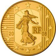 France 10 Euro The Sower. 50th Anniversary of the 5th French Republic 2008 Proof KM# 1539 RF 20 08 coin obverse France 10 Euro The Sower. 50th Anniversary of the 5th French Republic 2008 Proof KM# 1539 RF 20 08 coin obverse