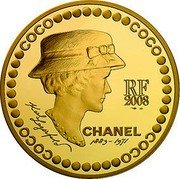 France 5 Euro 125th Anniversary of the Birth of Coco Chanel 2008 Proof KM# 1567 RF 2008 CHANEL 1883 - 1971 KARL LAGARFELD COCO COCO COCO COCO coin obverse France 5 Euro 125th Anniversary of the Birth of Coco Chanel 2008 Proof KM# 1567 RF 2008 CHANEL 1883 - 1971 KARL LAGARFELD COCO COCO COCO COCO coin obverse
