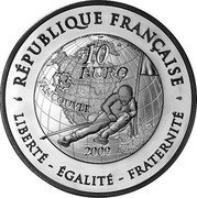 France 10 Euro XXI Olympic Winter Games in Vancouver. Alpine Skiing 2009 P Proof KM# 1634 RÉPUBLIQUE FRANÇAISE 10 EURO VANCOUVER 2009 LIBERTÉ - ÉGALITÉ - FRATERNITÉ coin obverse