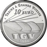France 10 Euro Lille Europe Railway Station 2010 Proof KM# 1705 TRAINS À GRANDE VITESSE 10 EURO TGV 2010 coin reverse France 10 Euro Lille Europe Railway Station 2010 Proof KM# 1705 TRAINS À GRANDE VITESSE 10 EURO TGV 2010 coin reverse