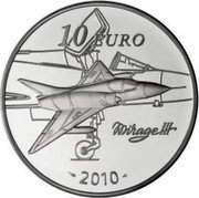 France 10 Euro Marcel Dassault 2010 Proof KM# 1691 10 EURO MIRAGE III 2010 coin reverse France 10 Euro Marcel Dassault 2010 Proof KM# 1691 10 EURO MIRAGE III 2010 coin reverse