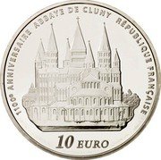 France 10 Euro 1100th Anniversary of the Cluny Abbey 2010 Proof KM# 1681 1100E ANNIVERSAIRE ABBAYE DE CLUNY RÉPUBLIQUE FRANÇAISE 10 EURO coin obverse France 10 Euro 1100th Anniversary of the Cluny Abbey 2010 Proof KM# 1681 1100E ANNIVERSAIRE ABBAYE DE CLUNY RÉPUBLIQUE FRANÇAISE 10 EURO coin obverse