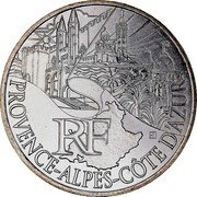 France 10 Euro Provence-Alpes-Cote d'Azur 2011 KM# 1749 RF PROVENCE-ALPES-CÔTES D'AZUR coin obverse France 10 Euro Provence-Alpes-Cote d'Azur 2011 KM# 1749 RF PROVENCE-ALPES-CÔTES D'AZUR coin obverse