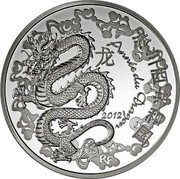 France 10 Euro Year of the Dragon 2012 (a) Proof KM# 1924 ANNÉE DU DRAGON 2012 RF coin obverse France 10 Euro Year of the Dragon 2012 (a) Proof KM# 1924 ANNÉE DU DRAGON 2012 RF coin obverse
