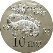 France 10 Euro Francois I 2013 KM# 1775 1515 1547 RF 10 EURO coin obverse France 10 Euro Francois I 2013 KM# 1775 1515 1547 RF 10 EURO coin obverse