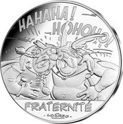 France 10 Euro Asterix Republican values. Fraternity Belges 2015 KM# 2278 HAHAHA ! HOHOHO ! FRATERNITÉ UDERZO coin reverse France 10 Euro Asterix Republican values. Fraternity Belges 2015 KM# 2278 HAHAHA ! HOHOHO ! FRATERNITÉ UDERZO coin reverse