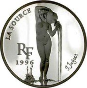 France 10 Francs-1.5 Euro La Source by Ingres 1996 Proof KM# 1121 LA SOURCE RF 1996 J.INGRES coin obverse France 10 Francs-1.5 Euro La Source by Ingres 1996 Proof KM# 1121 LA SOURCE RF 1996 J.INGRES coin obverse