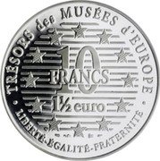 France 10 Francs-1.5 Euro Vincent Van Gogh 1996 Proof KM# 1147 TRÉSORS DES MUSÉES D'EUROPE 10 FRANCS 1½ EURO LIBERTÉ-ÉGALITÉ-FRATERNITÉ coin reverse France 10 Francs-1.5 Euro Vincent Van Gogh 1996 Proof KM# 1147 TRÉSORS DES MUSÉES D'EUROPE 10 FRANCS 1½ EURO LIBERTÉ-ÉGALITÉ-FRATERNITÉ coin reverse