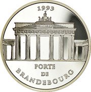 France 100 Francs-15 ECUS Brandenburg Gate 1993 Proof KM# 1032 1993 PORTE DE BRANDEBOURG coin reverse France 100 Francs-15 ECUS Brandenburg Gate 1993 Proof KM# 1032 1993 PORTE DE BRANDEBOURG coin reverse