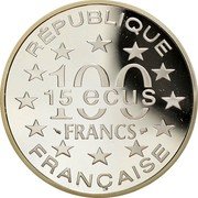 France 100 Francs-15 ECUS Big Ben and the Palace of Westminster 1994 Proof KM# 1070 RÉPUBLIQUE 100 FRANCS 15 ECUS FRANÇAISE coin obverse France 100 Francs-15 ECUS Big Ben and the Palace of Westminster 1994 Proof KM# 1070 RÉPUBLIQUE 100 FRANCS 15 ECUS FRANÇAISE coin obverse