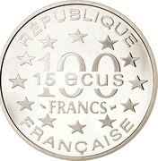 France 100 Francs-15 ECUS St. Mark's Cathedral in Venice 1994 Proof KM# 1068 RÉPUBLIQUE 100 FRANCS 15 ECUS FRANÇAISE coin obverse France 100 Francs-15 ECUS St. Mark's Cathedral in Venice 1994 Proof KM# 1068 RÉPUBLIQUE 100 FRANCS 15 ECUS FRANÇAISE coin obverse