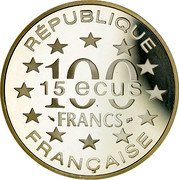 France 100 Francs-15 ECUS The Parthenon in Athens 1995 Proof KM# 1114 RÉPUBLIQUE 100 FRANCS 15 ECUS FRANÇAISE coin obverse France 100 Francs-15 ECUS The Parthenon in Athens 1995 Proof KM# 1114 RÉPUBLIQUE 100 FRANCS 15 ECUS FRANÇAISE coin obverse