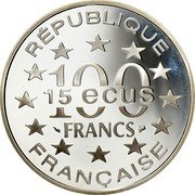 France 100 Francs-15 ECUS Alhambra in Spain 1995 Proof KM# 1112 RÉPUBLIQUE 100 FRANCS 15 ECUS FRANÇAISE coin obverse France 100 Francs-15 ECUS Alhambra in Spain 1995 Proof KM# 1112 RÉPUBLIQUE 100 FRANCS 15 ECUS FRANÇAISE coin obverse