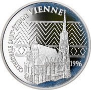 France 100 Francs 15 Euro St. Stephen's Cathedral. Vienna 1996 Proof KM# 1140 CATHÉDRALE SAINT-ETIENNE VIENNE 1996 coin reverse