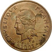 France 100 Francs French Polynesia 2003 (a) KM# 14 RÉPUBLIQUE FRANÇAISE R. JOLY I E O M 2002 coin obverse France 100 Francs French Polynesia 2003 (a) KM# 14 RÉPUBLIQUE FRANÇAISE R. JOLY I E O M 2002 coin obverse