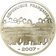 France 15 Euro Pantheon 2007 Proof KM# A1450 RÉPUBLIQUE FRANÇAISE NOMMÉS "JUSTE PARMI LES NATIONS" OU RESTÉS ANONYMES, DES FEMMES ET DES HOMMES ONT INCARNÉ L'HONNEUR DE LA FRANCE. 2007 coin obverse