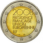 France 2 Euro French E.U. Presidency 2008 (a) KM# 1459 2008 PRÉSIDENCE FRANÇAISE UNION EUROPÉENNE RF coin obverse France 2 Euro French E.U. Presidency 2008 (a) KM# 1459 2008 PRÉSIDENCE FRANÇAISE UNION EUROPÉENNE RF coin obverse