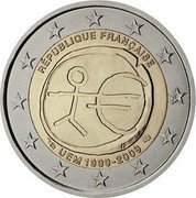 France 2 Euro 10th Anniversary of the Economic Monetary Union 2009 KM# 1590 RÉPUBLIQUE FRANÇAISE ΓΣ UEM 1999-2009 coin obverse