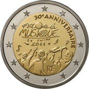 France 2 Euro Music Day 2011 KM# 1789 30E ANNIVERSAIRE FÊTE DE LA MUSIQUE 21 JUIN 2011 RF coin obverse France 2 Euro Music Day 2011 KM# 1789 30E ANNIVERSAIRE FÊTE DE LA MUSIQUE 21 JUIN 2011 RF coin obverse