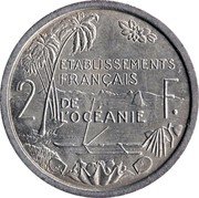 France 2 Francs French Oceania 1949 (a) KM# 3 ETABLISSEMENTS FRANÇAIS 2 F. DE L'OCÉANIE coin reverse France 2 Francs French Oceania 1949 (a) KM# 3 ETABLISSEMENTS FRANÇAIS 2 F. DE L'OCÉANIE coin reverse