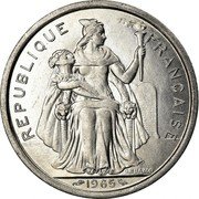 France 2 Francs French Polynesia 1965 (a) KM# 3 REPUBLIQUE FRANÇAISE G.B.BAZOR 1965 coin obverse France 2 Francs French Polynesia 1965 (a) KM# 3 REPUBLIQUE FRANÇAISE G.B.BAZOR 1965 coin obverse
